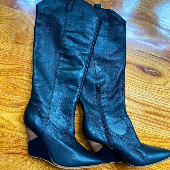 JESSICA SIMPSON HAVRIE LEATHER KNEE HIGH WEDGE BOOTS đź–¤ - Picture 3 of 9